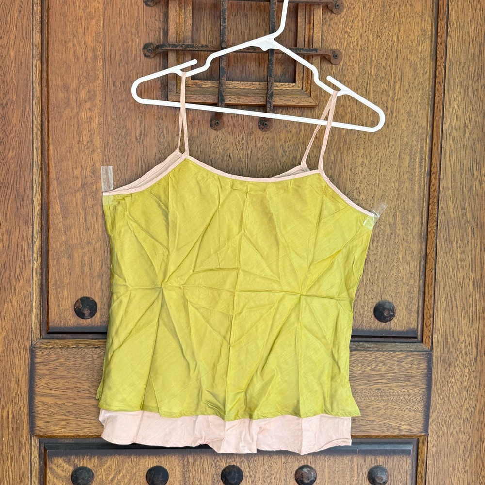 100% Silk Elegant Olive and Blush Blouse  Size XL